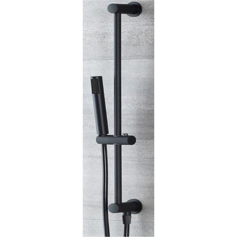 Milano Nero Hand Shower Handset with Hose Outlet Elbow and Slide Riser Rail Kit - Black (1/5)