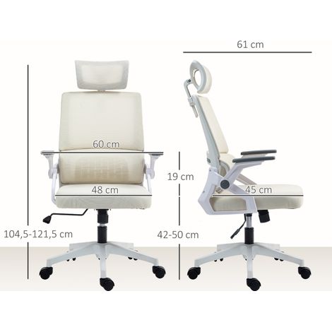 Chaise de bureau réglable en hauteur avec appui-tête, 60 x 61 x 121,5 cm, beige (1/4)