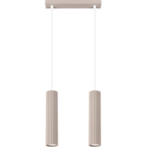 Moderne Hängeleuchte mit zwei geriffelten, taupefarbenen Röhren, 2xGU10 10W, KARBON, Sollux Lighting