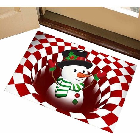 Tapis de sol de Noël 3D illusion d'optique, tapis antidérapant, tapis, intérieur et extérieur, vacances de Noël, entrée, chambre à coucher, décoration,- Lefou (1/5)