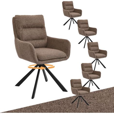 Bon Furni Tissu texturé Chaise de salle à manger Marron Mocha, Lot de 6, pivotante 360°, dossier segmenté, accoudoirs et pieds en métal robustes (1/5)