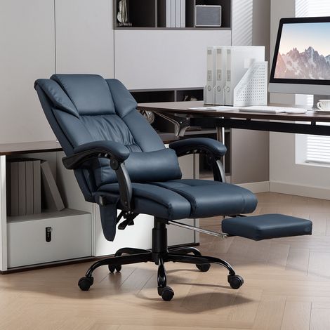 Fauteuil de bureau massant, repose-pied, hauteur réglable, dossier inclinable, télécommande filaire, 66x75x122cm, bleu (1/5)