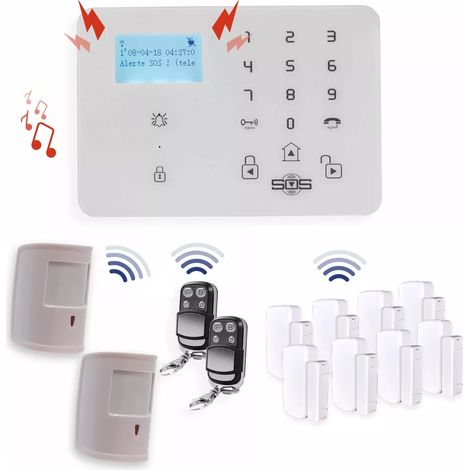 Kit 4G alarme GSM sans-fil - Centrale KP-9 2G/3G/4G : 8 détecteurs hybrides ouvertures & chocs + 2 mouvements (gamme KP) (1/5)