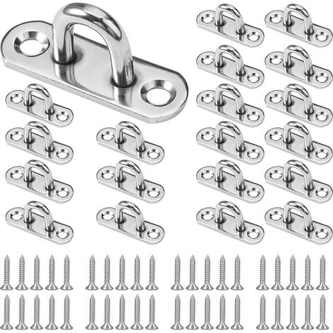 Lotto di 20 Plaque à Oeil en Acier Inoxydable, M5 Plaques à œIllets avec 40 Vis, Fixation Plafond Acier Inoxydable 304, Crochet Métal Forme U pour Suspendre des Objets, Crochet de Fixation (1/5)
