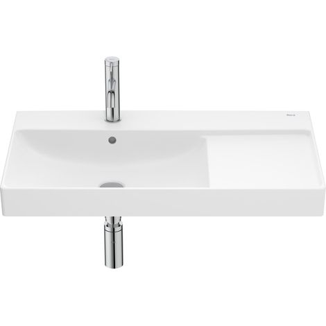 Lavabo mural fineceramic asymétrique à gauche "Ona" avec jeu de fixations 800 x 460 mm - blanc mat - Roca (1/2)