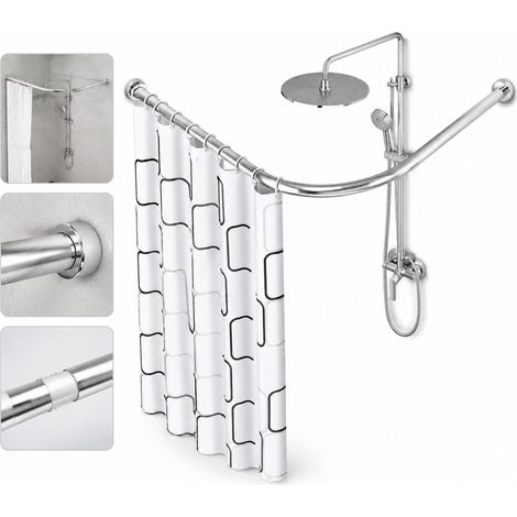 1 Pièce Tringle de Douche en U en Acier Inoxydable 201, 70-90×90-130 cm, Extensible Sans Perçage (1/5)