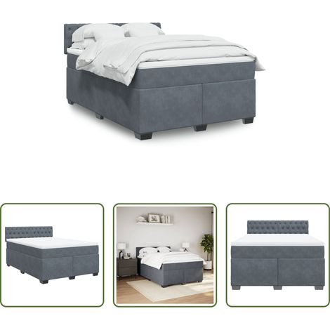 vidaXL Sommeil réparateur - Sommier à lattes de lit et matelas Gris foncé 140x200cm Velours (1/5)