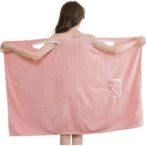 Robe à Serviette Femme Robe de sauna Jupe de Douche pour Plage Sortie de Bain Serviette de Piscine Spa Hyper Absorbant 135x85cm Boutons Pression à Fixer avec Poche de Rangement (1/5)