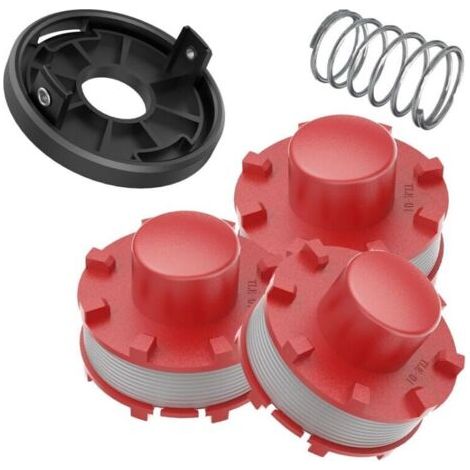 Bobines compatibles avec la débroussailleuse Einhell GE-CT 36/30Li E, remplacent les bobines de rechange Einhell 3405096 (3 bobines de rechange + 1 capuchon + 1 ressort).