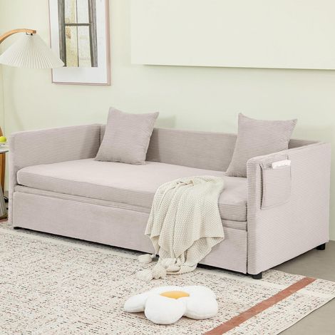 Schlafsofa 2-Sitzer mit Schlaffunktion, Samt, Beige (1/5)