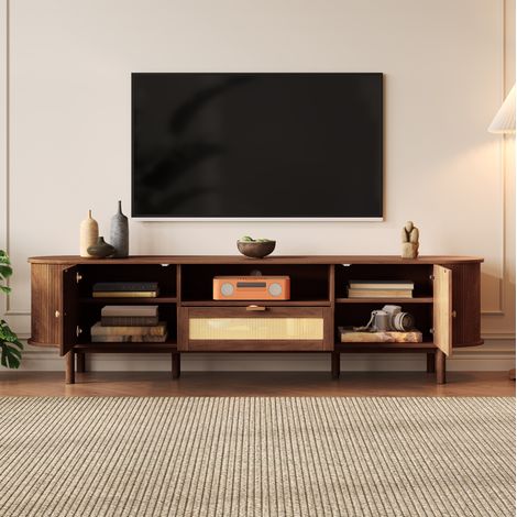 Meuble TV 175 x 36 x 51 cm, MDF, couleur noyer, avec rangements HAVRYA (1/5)