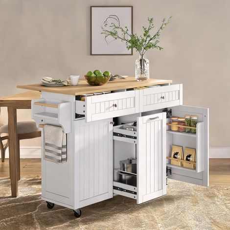 Îlot de cuisine roulant avec plan de travail extensible 140-200 (1/5)