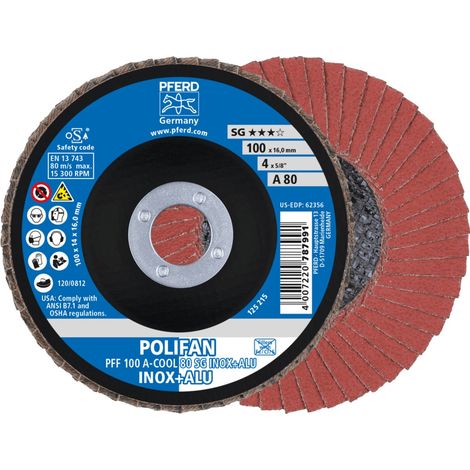 PFERD TOOLS POLIFAN Fächerscheibe PFF 100x16 mm flach A-COOL 80 SG INOX+ALU Edelstahl/Alu 10 Stk (1/5)