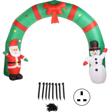 Aufblasbarer, mit LEDs beleuchteter Weihnachtsbogen mit Weihnachtsmann und Schneemann für die Gartendekoration auf Terrasse und Terrasse, UK-Stecker 100–240 V (1/5)