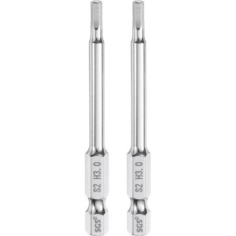 2pcs Foret à Tête Hexagonale 3mm (H3) Métrique 1/4" Tige Hexagonale 65mm (2.6") Long Embouts de Tournevis Magnétique Acier S2 Foret Hexagonaux à Pointe Plate pour Vis (1/5)