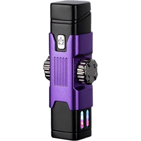 Briquet coupe-vent à double arc avec éclairage LED multicolore, violet, idéal pour les amateurs de briquets. (1/5)
