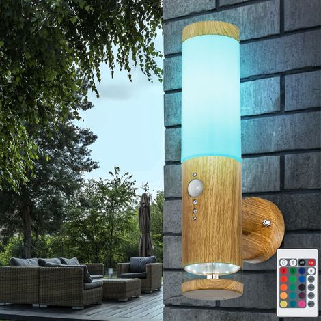 Lampada da esterno con rilevatore di movimento acciaio inossidabile Lampada da esterno con rilevatore di movimento Lampada da parete esterna in acciaio inossidabile, aspetto legno con LED decorativo (1/5)