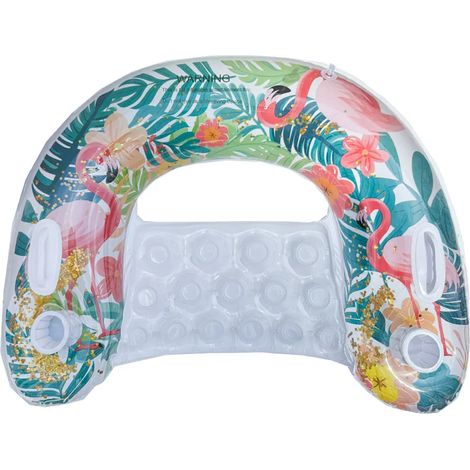 Chaise longue gonflable pour piscine avec porte-gobelet et poignées, adaptée aux piscines et aux lacs. (1/4)
