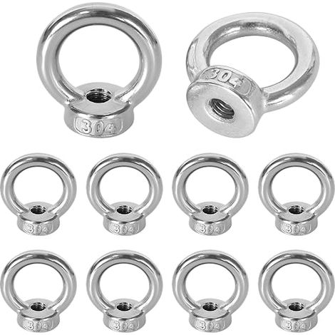 Tuerca anular M6, 10 piezas, acero inoxidable. Anillo de elevación M6, perno de ojo M6 de acero inoxidable, tuerca de ojo de elevación, para accesorios de elevación y herrajes de cuerda, superficie pu (1/5)