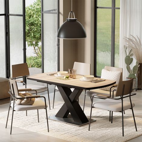 table de salle à manger Chinto, noir/chêne rustique, 120 x 80 cm extensible, Vicco