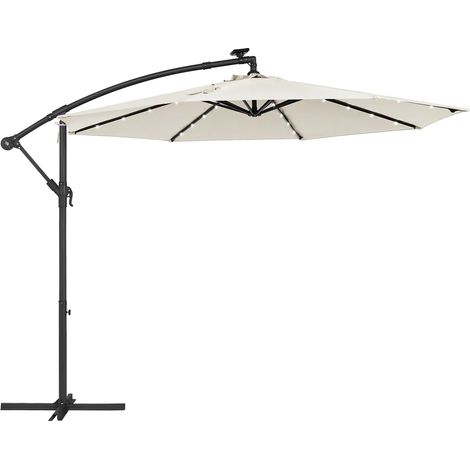 Songmics – Parasol déporté 3 m avec LED solaire – Protection UV UPF 50+ – Mât en métal – Manivelle – Base en croix – GPU118M01