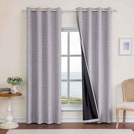 Rideau isolant 100% lin, gris clair, dimensions 140 cm × 260 cm, isolation thermique, froid, acoustique et UV, idéal pour les salons et chambres modernes (1/4)