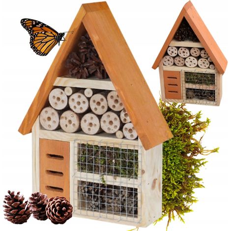 Hôtel pour abeilles et papillons, boîte orange, 4 compartiments, 26 x 9 x 37 cm (1/5)