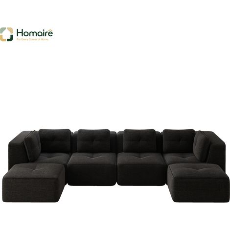 Canapé modulable en velours côtelé noir avec accoudoirs 386 x 177 x 69 cm HOMAIRE (1/5)