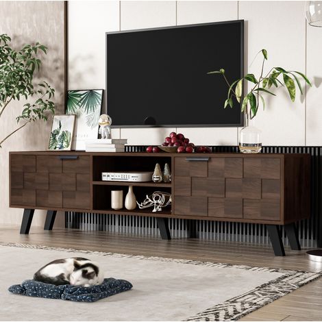 Mueble TV 160,5 x 35,5 x 45 cm color madera con 2 puertas y 2 huecos (1/5)