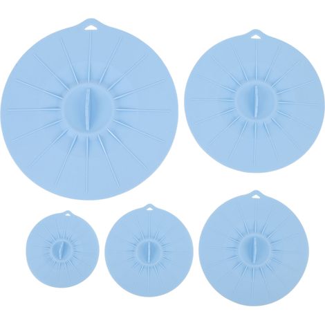 Ensemble de couvercles en Silicone résistant à la chaleur, couvercle anti-éclaboussures réutilisable pour micro-ondes, aspiration alimentaire pour bols, casseroles, poêles, 5 pièces, bleu (1/5)