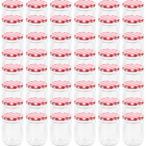48 pcs Pots à confiture Couvercle blanc et rouge Verre 230 ml CFW43157 (1/5)
