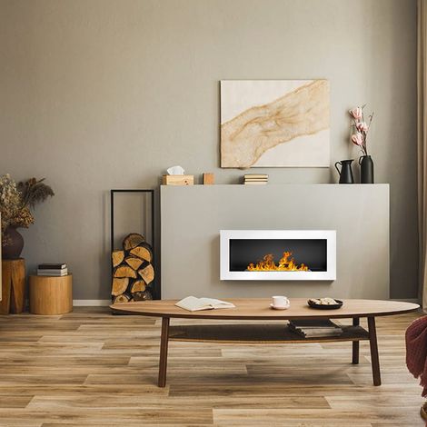 Bioethanol-Kamin Pedaso, Fassungsvermögen 0,75 l, Heizfläche 25 m², Leistung 2,5 kW, 90x12x40h cm Weiß (1/5)