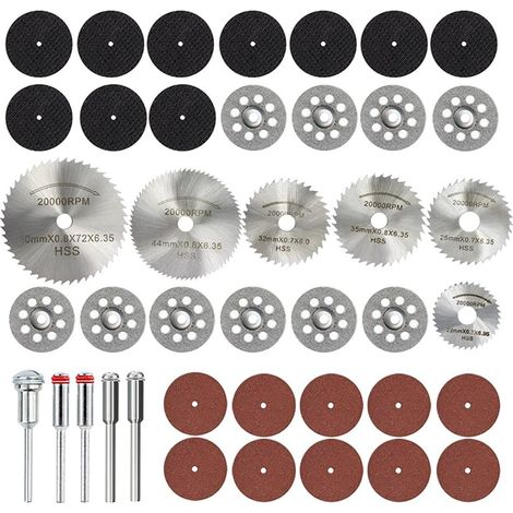 Lame de scie circulaire, disque de coupe portable, 41 pièces ensemble d'outils rotatifs HSS lames de scie 1/8 "tige diamant disque de coupe lame de scie circulaire métal roue de coupe (1/5)