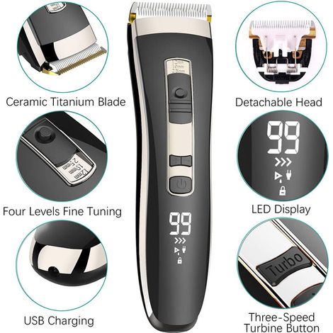 Tondeuse Cheveux Hommes Professionnelle sans Fil Tondeuse Barbe Rechargeable Coffret pour Hommes Famille (1/5)