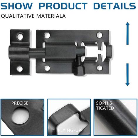 Serrure de porte intérieure 2 pouces en acier inoxydable noir (1 pièce) avec vis pour chambres, salles de bains et portes d'abri (1/4)