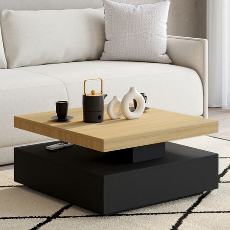 Mesa de centro cuadrada giratoria THEA de madera y negro