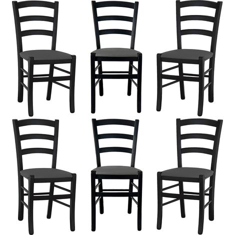 Sedia da sala da pranzo legno venezia nero sedile imbottito grigio antracite x 6