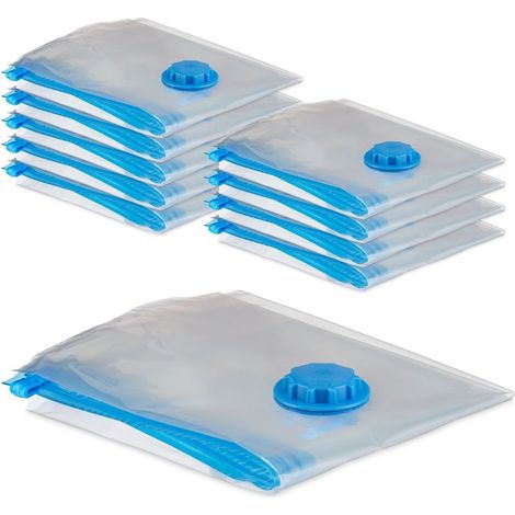 Lot de 10 Sacs sous vide, fermeture hermétique, valve aspiration, plastique transparent, rangement vêtements voyage (1/5)