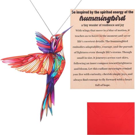 Acrylique Attrape Soleil Colibri, Attrape Soleil Animaux avec Carte d'Histoire & Enveloppe Fait Main Ornement Suspendu Colibri pour Décoration de Fenêtre Mur Jardin & Maison (1/5)