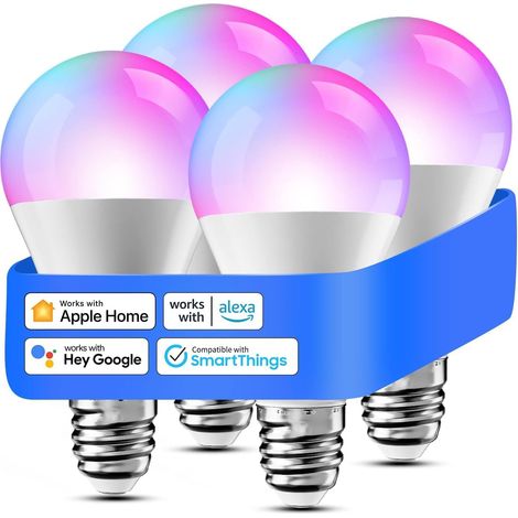 Ampoule LED Connectée, Lot de 4 Ampoule E27 WiFi Compatible avec HomeKit, Alexa et Google Home, RGBWW Ampoule Multicouleur Dimmable avec Commande Vocale et Contrôle à Distance (1/5)