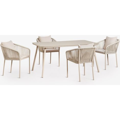 Set da tavolo rettangolare 160x90 cm e 4 sedie da pranzo in corda intrecciata Arhiza Classic SKLUM            