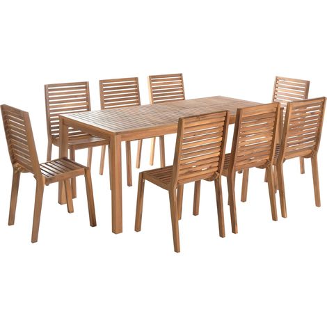 Garden Dining Set 8 Seater OMBRIANO Certified Acacia Wood Light Brown