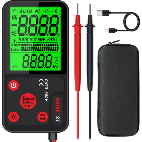 BSIDE Multimètre Numérique Rechargeable Voltmètre Automatique Ultra-Mince Grand Écran à 3 résultats 6000 comptes Testeur de Tension Multifonction avec NCV Lampe de Poche Cordons de test et Étui (1/5)