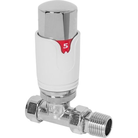 Thermostatic Straight Chrome and White 15mm Radiator Valve (1/3)