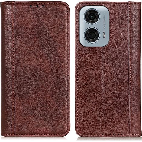 Custodia a libro per Motorola Moto G04 / G24 / G24 Power, in pelle spaccata, marrone (1/5)