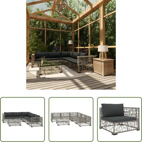 Rotin -  Salon de jardin 6 pcs avec coussins résine tressée gris (1/5)