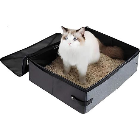 Bassin pour Chat Pliable, Bac à Litière de Voyage Portable, Boîte à Litière Imperméable pour Voyages en Plein Air avec Animaux-Gris