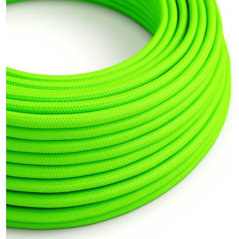 Creative-Cables Cavo elettrico in tessuto, Sezione 2x0,75 mm², 50 m, Verde Fluo RF06, Rotondo effetto seta