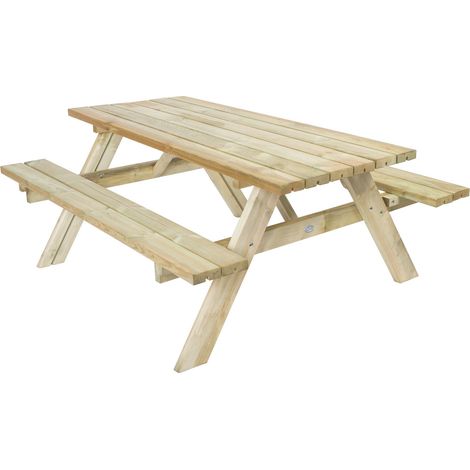 Axi   Julie Table De Pique Nique En Bois Classic 177 X 154 X 74 Cm  Couleur Naturelle, Bois D'Epicéa  Table Picnic 6 Personnes  Table De Pique Nique Au Design Classique, Bancs Intégrés Et Pliables