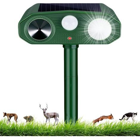 Ultraschall-Katzenabwehrgerät, 3 Modi: Solar- und USB-betrieben, IP54 wasserdichtes Außengerät mit Detektor und Blitzlicht für Katzen, Hunde, Mäuse, Waschbären und Gartentiere (1/5)
